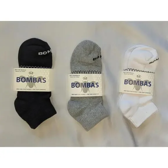 Bombas Ankle Socks LARGE – 3-Pair Bundle Black Gray White Honeycomb Cushioned - Picture 1 of 5